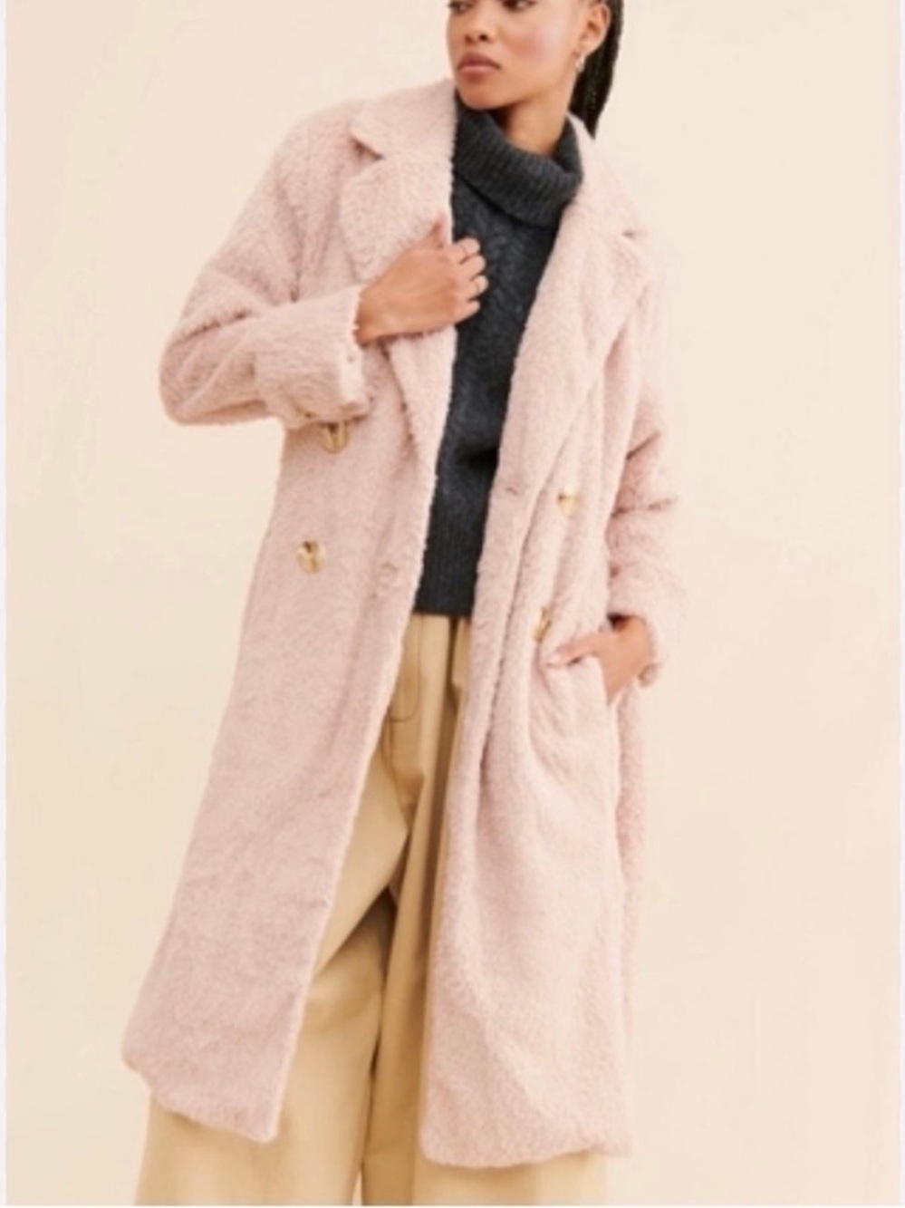 Free people coat cuff it faux fur pockets soft lined sash trench NEW small